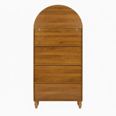 Armoire arquée en bois sculptée à la main avec motif floral ajouré, tablettes ouvertes et rangement caché pour le salon