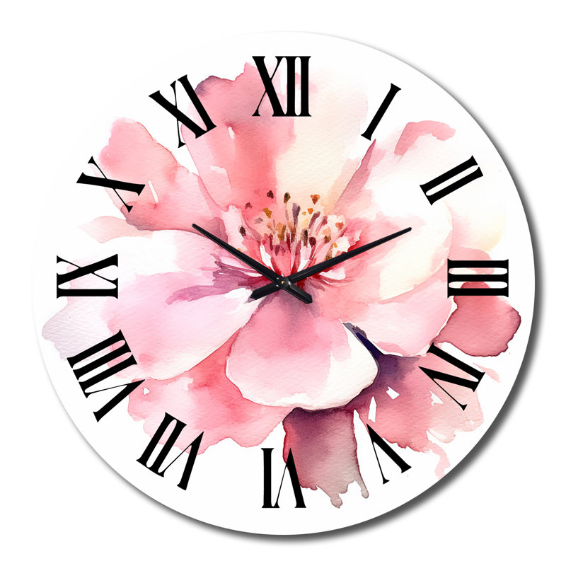 Horloge murale délicate fleur d'hibiscus rose en métal I, Grand