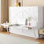Grand lit escamotable mural avec rangement, armoire-lit pliable avec coiffeuse, miroir central et 2 tiroirs latéraux-384128863
