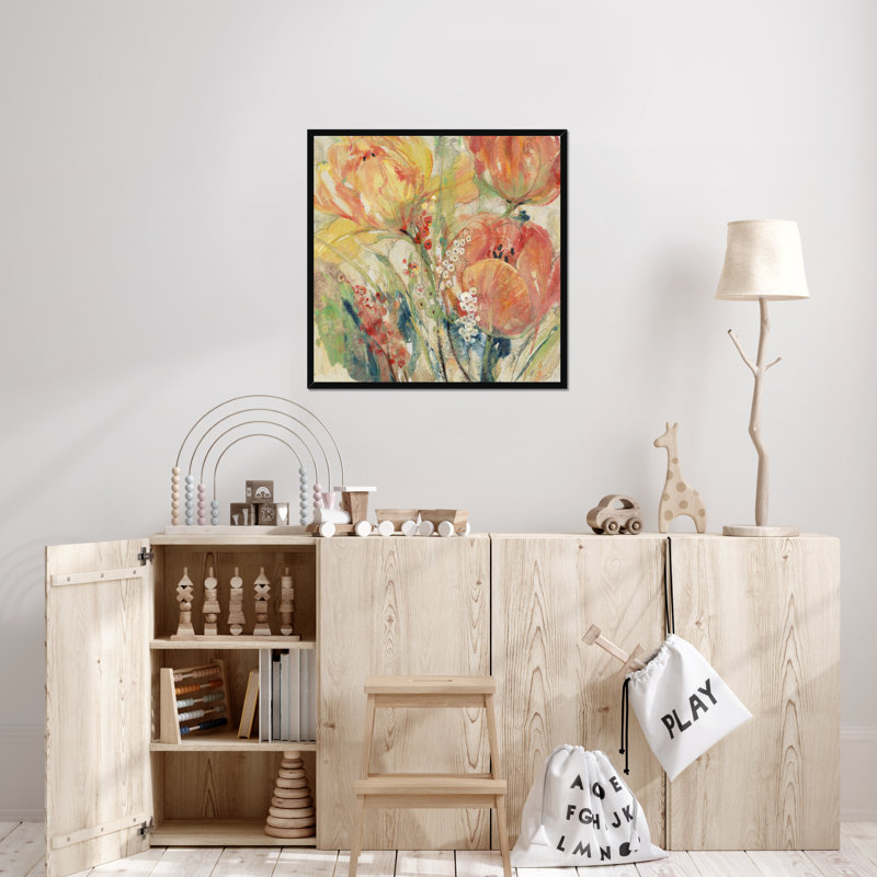 Spring Tulip Array I 1 Piece Painting, 80cm H x 80cm W, Black Framed Paper Print
