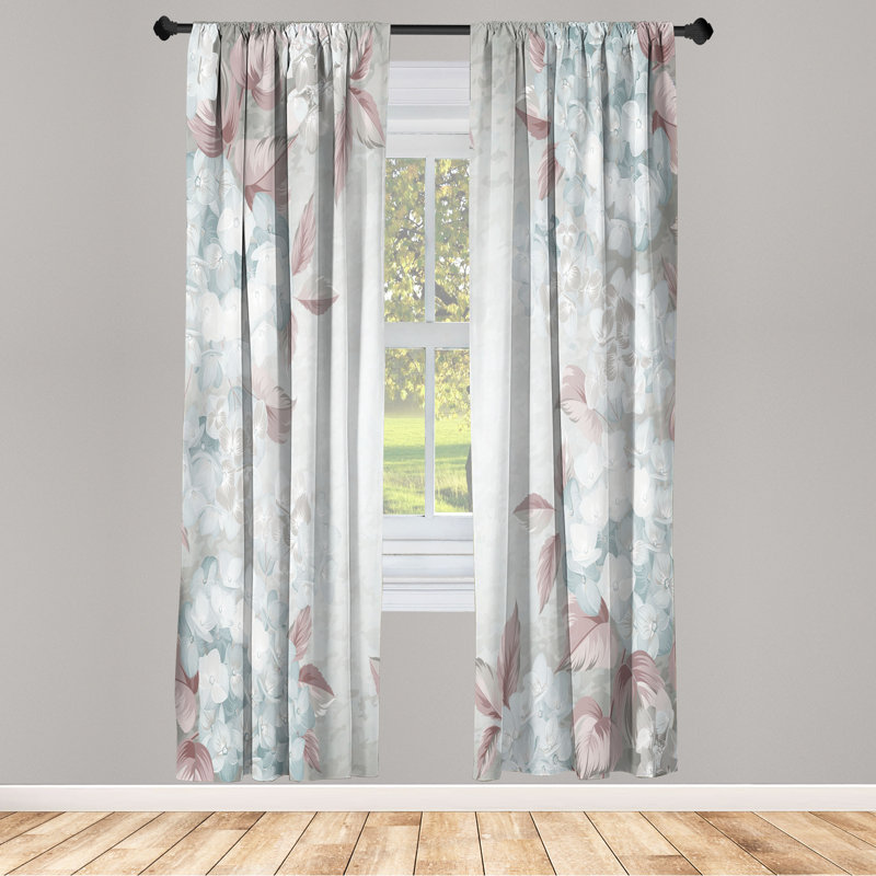 Ebern Designs, rideaux floraux, bouquet de fleurs, art rétro, L 28 po x L 84 po, Menthe pâle