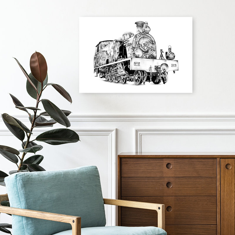 Croquis de machine à vapeur classique - Affiche murale rétro industrielle classique, H 16 po x l 24 po