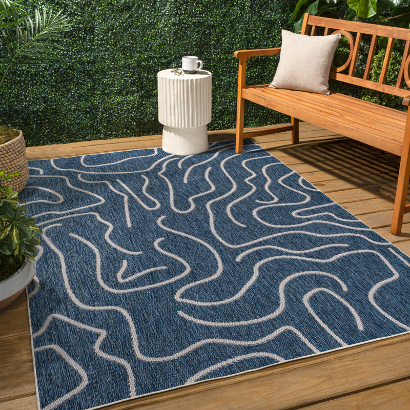 Tapis d'intérieur / extérieur bleu marine / crème Numra, Rectangle 4pi x 6 pi