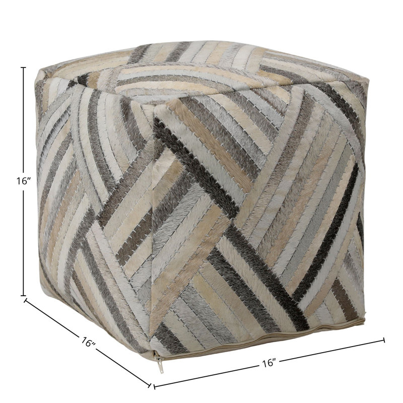 Edith Hide Upholstered Pouf, Grey