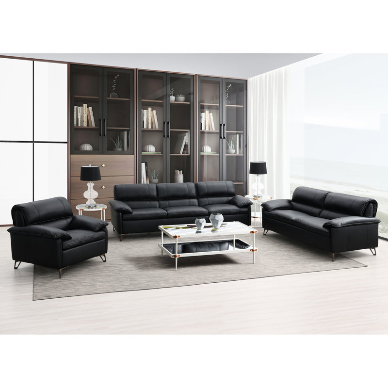Oversized 3 Black Leather Settee - And Seating Elegant Interior Furniture