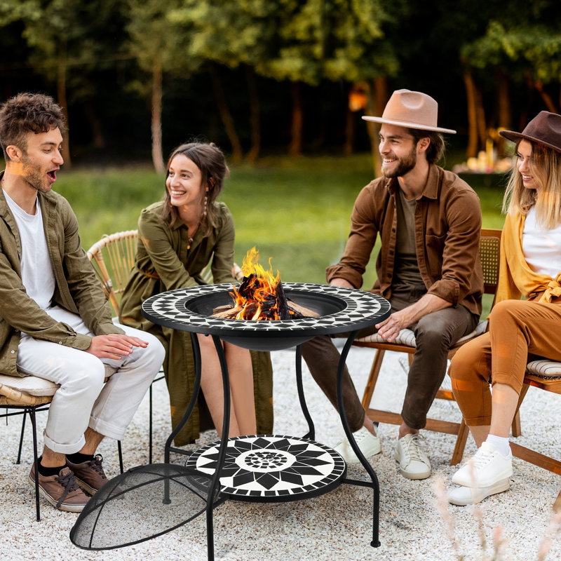 Table de foyer extérieure de 76 cm (30 po) avec 31 fonctions : brûleur à bois, seau à glace pour terrasse, tablette de rangement. Parfait pour les barbecues, les feux de camp, les repas de camping et de fabuleuses aventures.