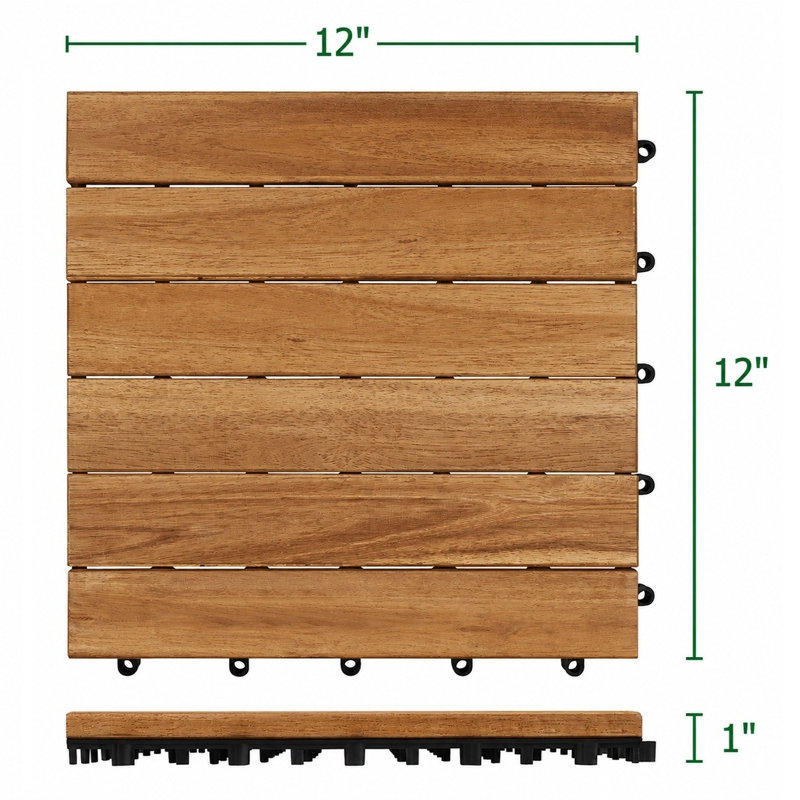 Dalles de terrasse emboîtables en bois brun de 30,5 cm x 30,5 cm (12 po x 12 po) - Paquet de 24 pièces, 24