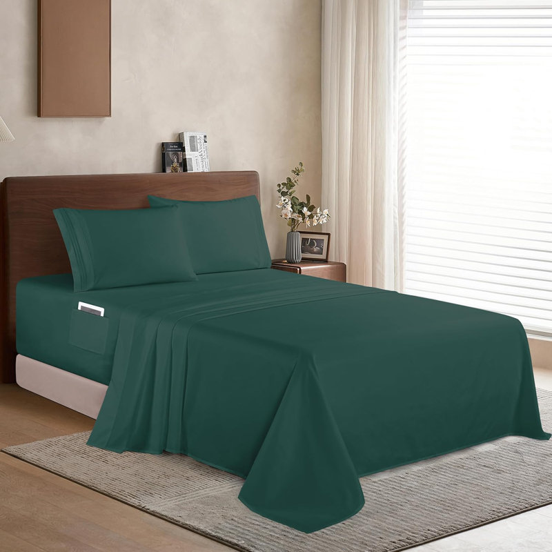 Ensemble de draps 4 pièces en microfibre de qualité hôtelière Elegant Comfort Luxury 1500, Hunter
