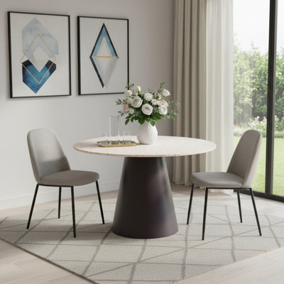 Table de salle à manger 48 po beige et noir en acier et faux terrazzo