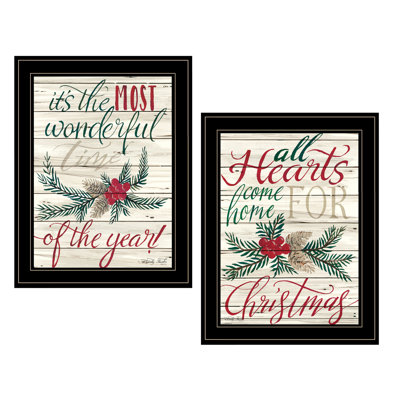 "All Hearts Come Home For Christmas" 2-Piece Vignette By Artisan Cindy Jacobs, Ready To Hang Framed Print, Black Frame