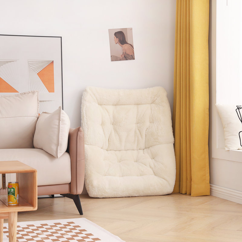 Soft Faux Fur Oversized Folding Accent Chair, Mélange de polyester beige