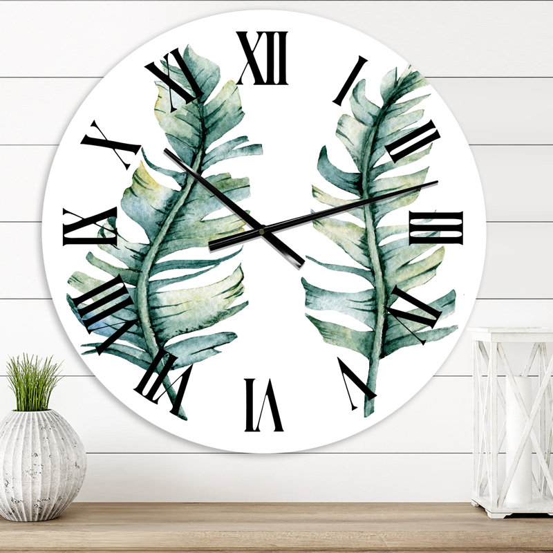 Duo de feuilles tropicales - horloge murale maison de campagne, Moyen
