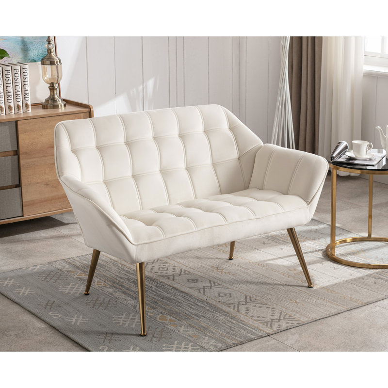 Lisander Upholstered 48.75'' Sofa, Cream Velvet