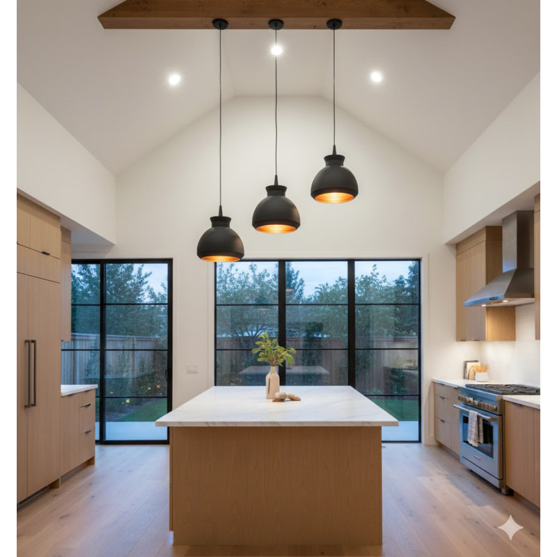 1-Light Black Bell Single Pendant With A Gold Interior