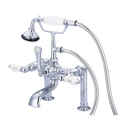 Robinet de baignoire sur pattes à fixation sur plateau à deux poignées avec douche à main Stonington
