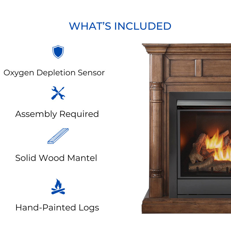 Duluth Forge Full Size Dual Fuel Ventless Gas Fireplace With Mantel - 32,000 BTU, Remote Control,, Walnut