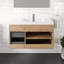 Meuble-lavabo mural en chêne naturel Alpharetta l 36 po x P 20 po avec comptoir en acrylique blanc et lavabo intégré
