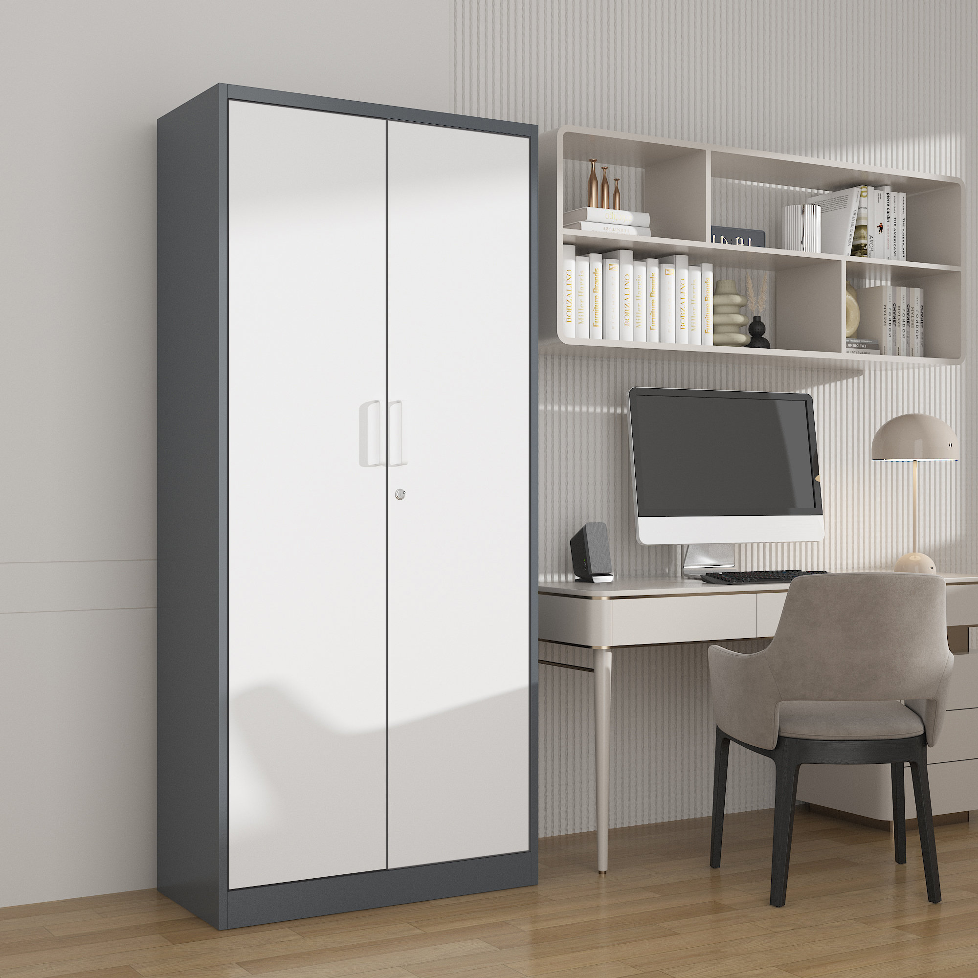 Metal Storage Cabinet with Lock Glass Doors 2 Adjustable Shelves for Home  Office