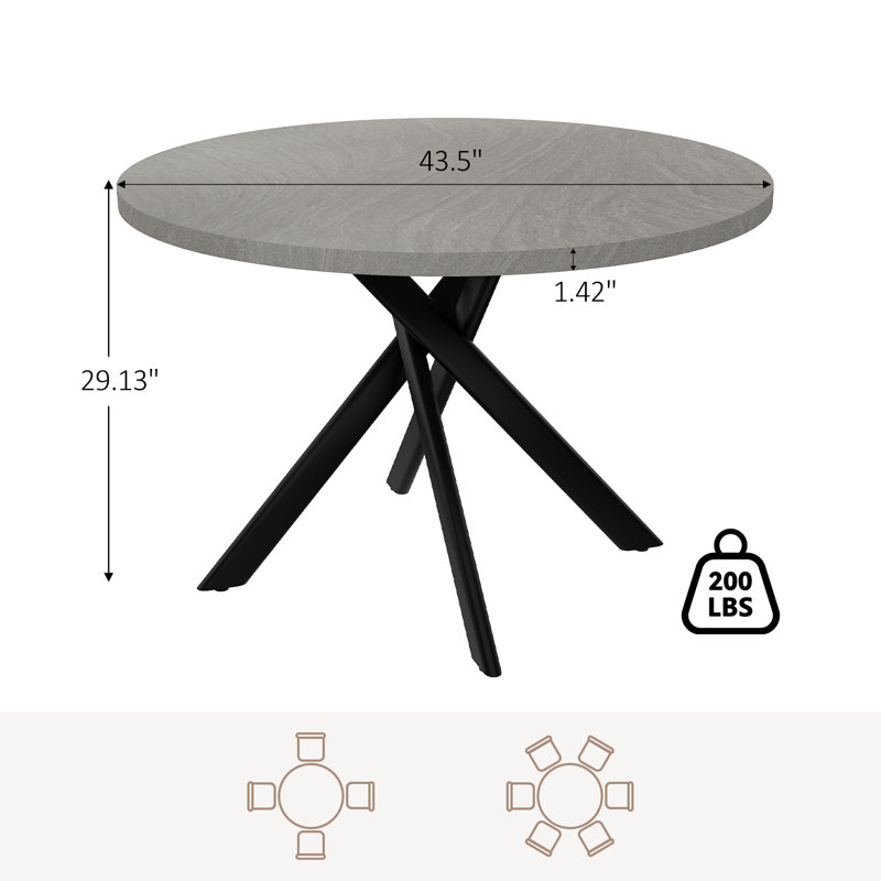 43.4 Inch Round Dining Table Set For 4, Mid Century Modern Small Coffee Set For Dining Room Kitchen Apartment, Beige, Gray