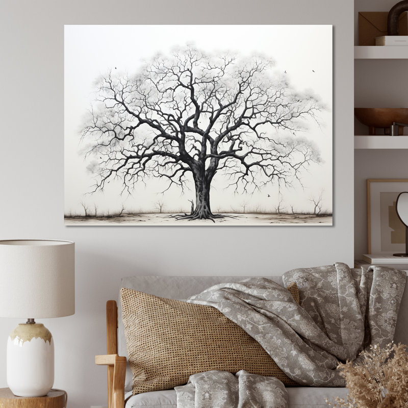Minimalisme, arbres en chêne noir et blanc II, art mural sur toile de chêne, H 12 po x l 20 po x P 1 po, Toile tendue