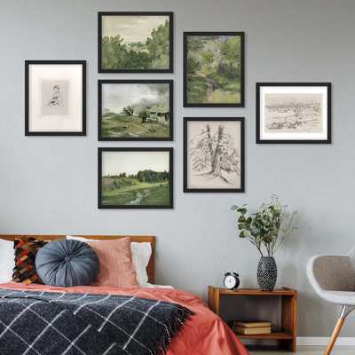 «Green Natural Forest», reproduction d'art géométrique abstraite encadrée sur papier, 7 pièces