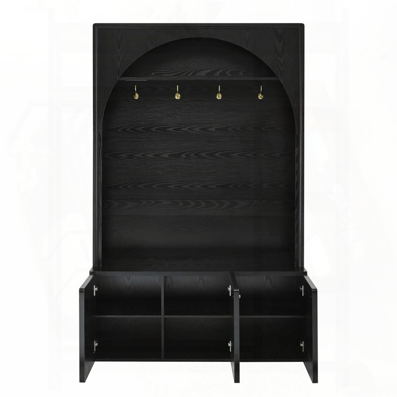 All-in-One Farmhouse Hall Tree with Adjustable Shelves (Black), Black
