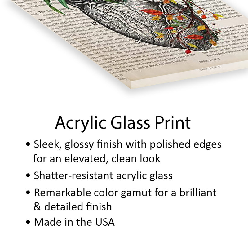 Le cœur imprimé sur verre acrylique, H 24 po x l 16 po x P 0,25 po