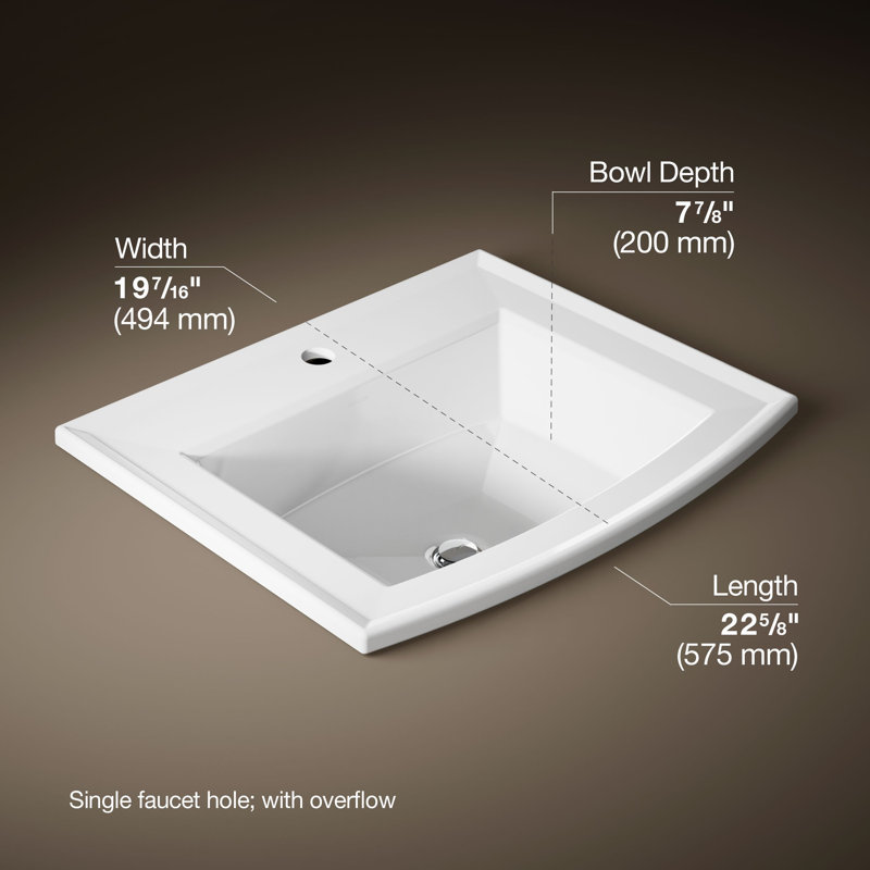 Archer® Vitreous China Rectangular Drop-In Bathroom Sink with Overflow, White, Single Hole 