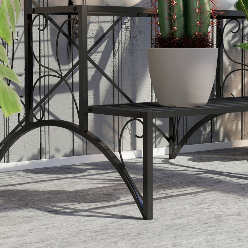 3-Tier Metal Plant Stand Ladder Shelf for Indoor Outdoor Black