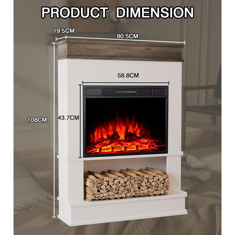 17 Stories 80.5cm W White Electric Fireplace with 5000 BTU