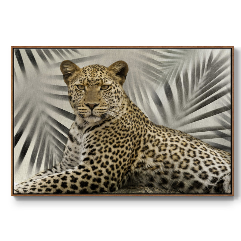 Boho Cheetah, peinture sur toile encadrée, H 27 po x l 41 po x P 2 po, Cadre noyer