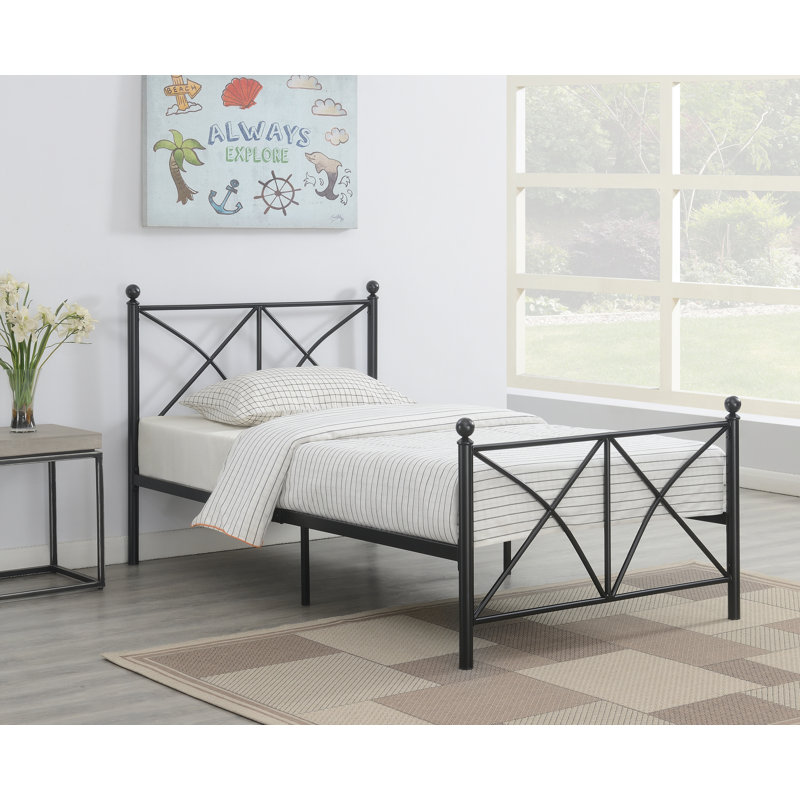 Hazarika Open-Frame Bed, Gunmetal, Twin