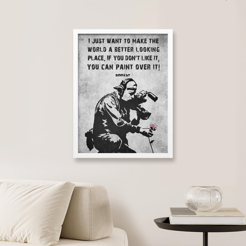 «Banksy Museum Wall Art Gray Dark Industrial Wall Decor Inspirational Quotes» sur papier, Blanc, H 10 po x l 8 po