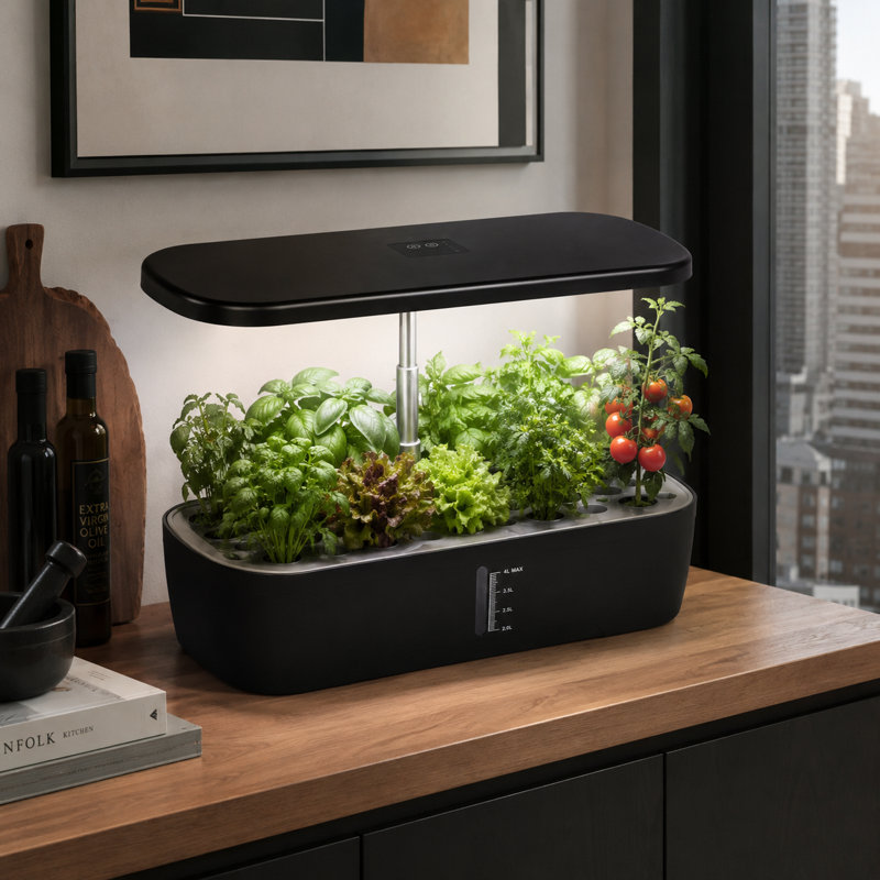Jardin hydroponique d'intérieur 12 gousses avec lumière DEL - Cadeau, Noir