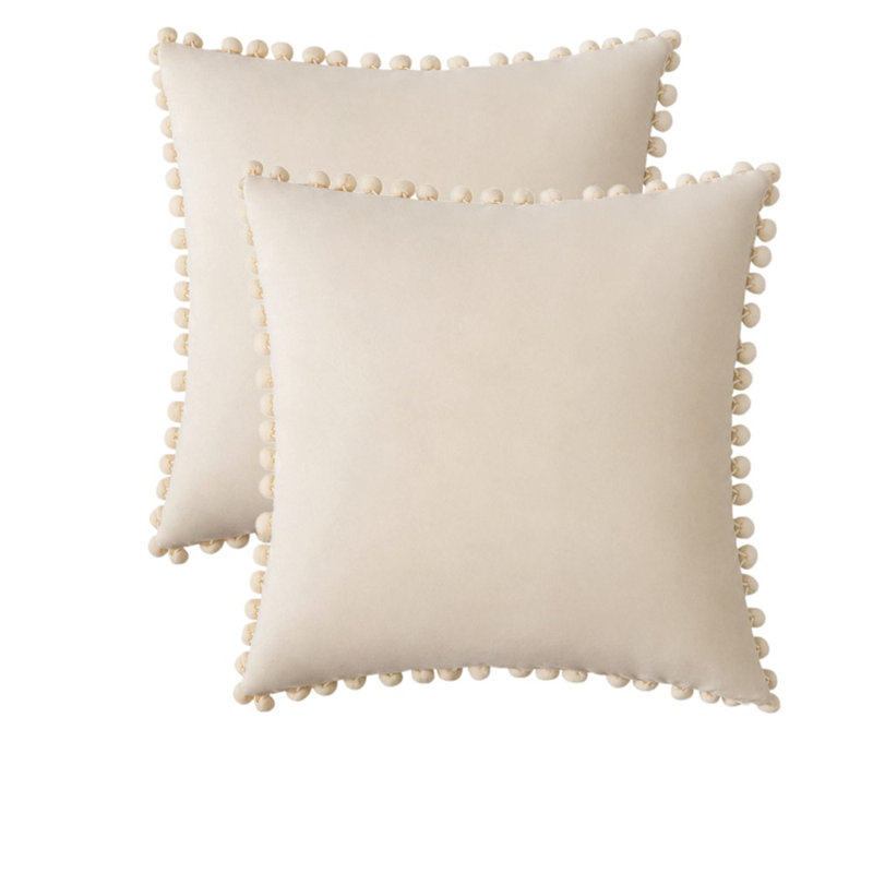 Ensemble de 2 housses de coussin en velours (insérer inclus), Crème, crème