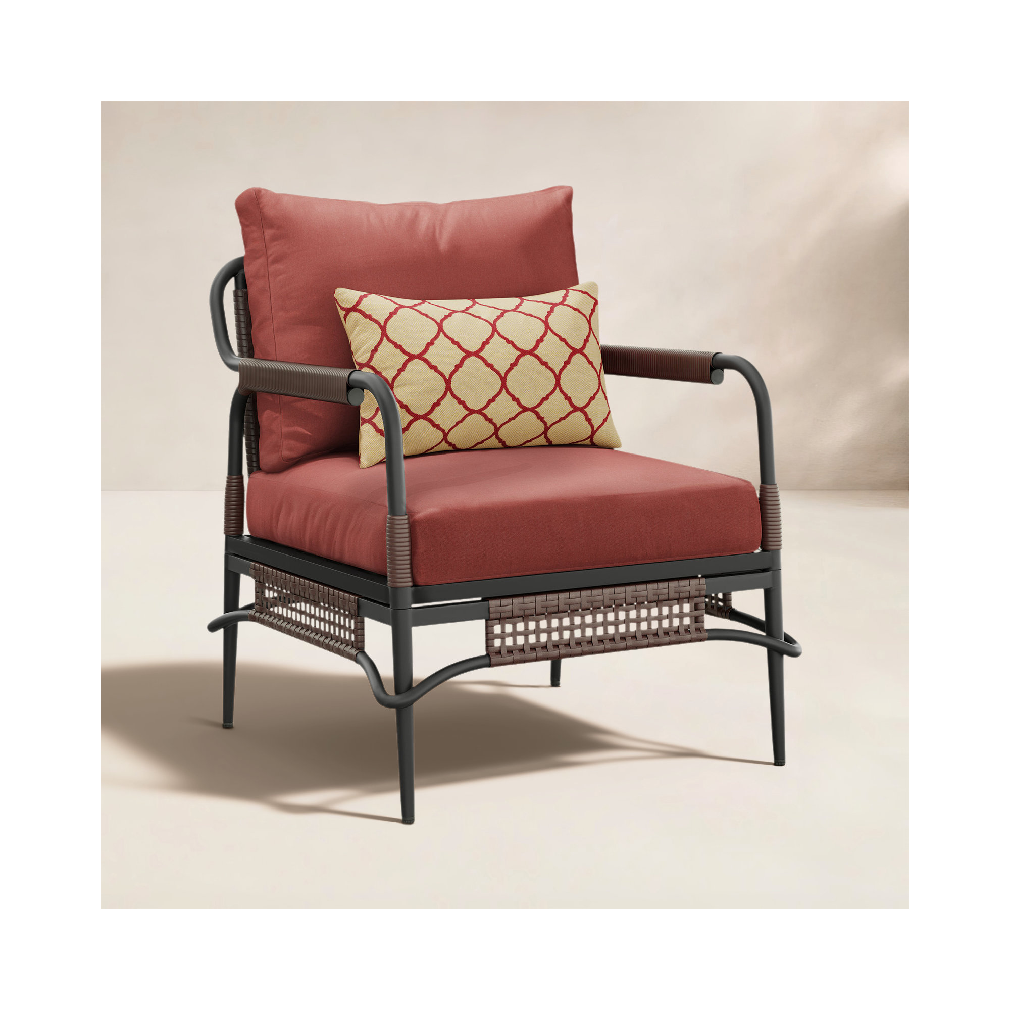 Hope Outdoor Lounge Chair with Cushions, Canvas Henna Sunbrella Cushion, Dark Gray 