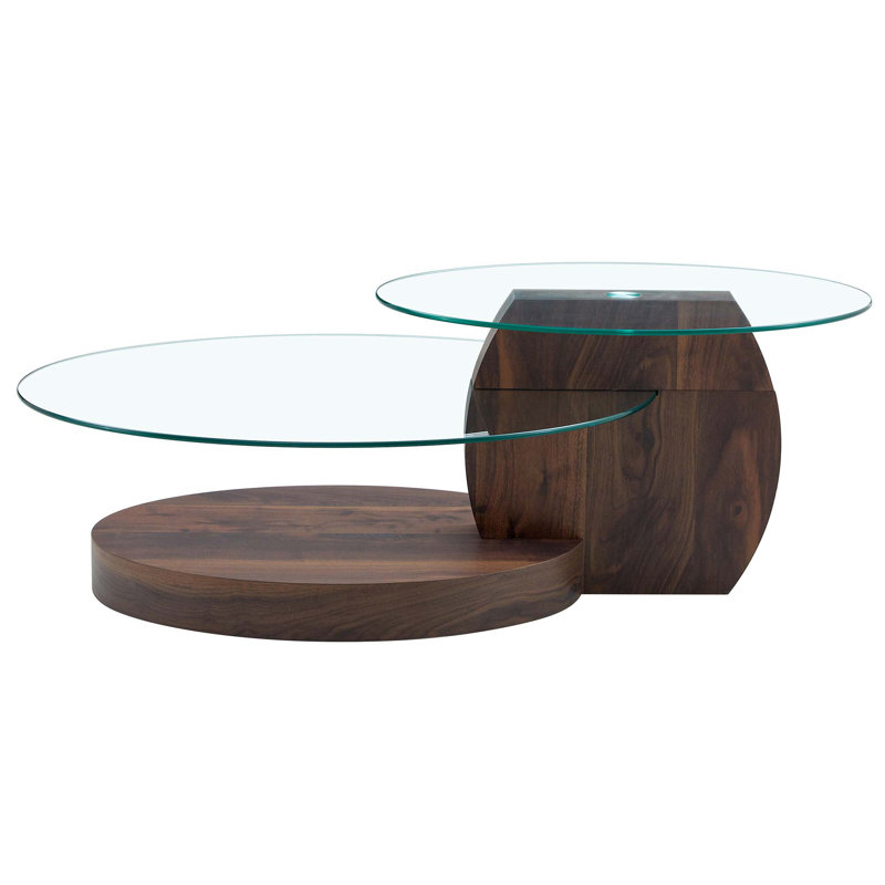 Table basse moderne à double couche - Design polyvalent, autocollant de panneau de densité, verre renforcé, comptoir ovale