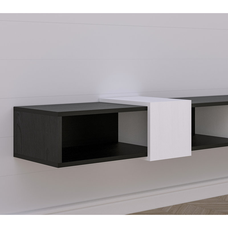 Médias audio-vidéo flottants muraux 71 po Draylee, Bois noir-blanc