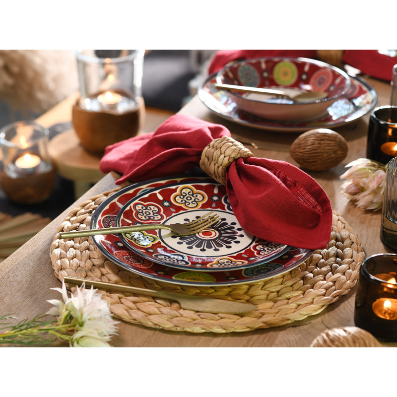 Sumaya 18 Piece Stoneware Dinnerware Set, White/Opaline