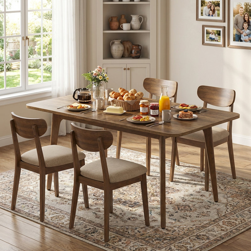 55.1''-70.8'' Extendable Dining Table with Tapered Legs for 4/6/8, Brown