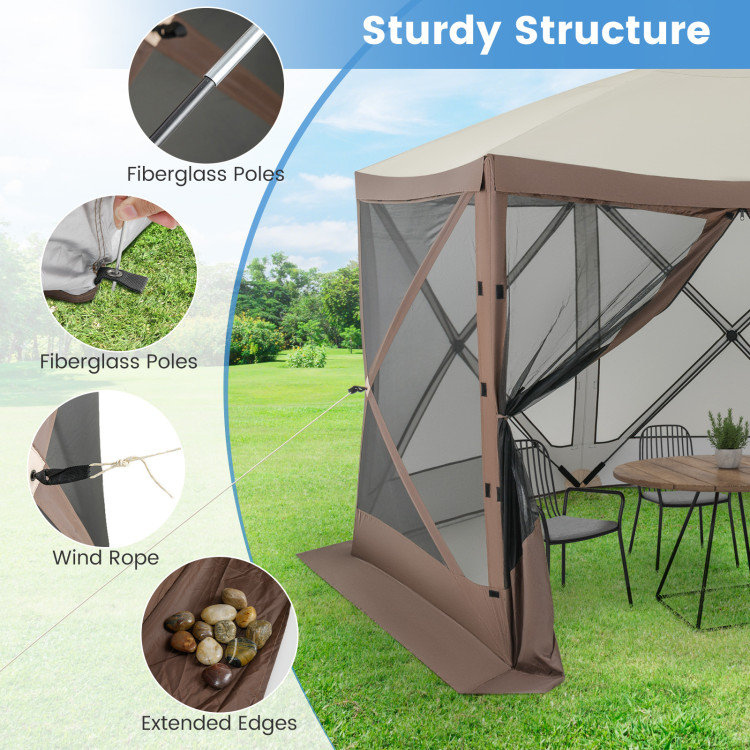 Pop-up Gazebo 6-sided Instant Setup Screen House Hub Tent with Mesh Netting Walls