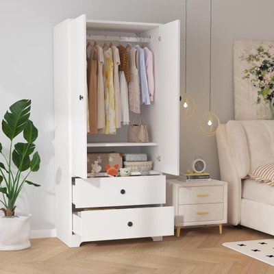 2-Door 2-Wardrobe Cabinet – Flat Panel Design, Durable & Stylish Storage Solution for Clothes, Linens & Dining Essentials, Perfect for Home Organization