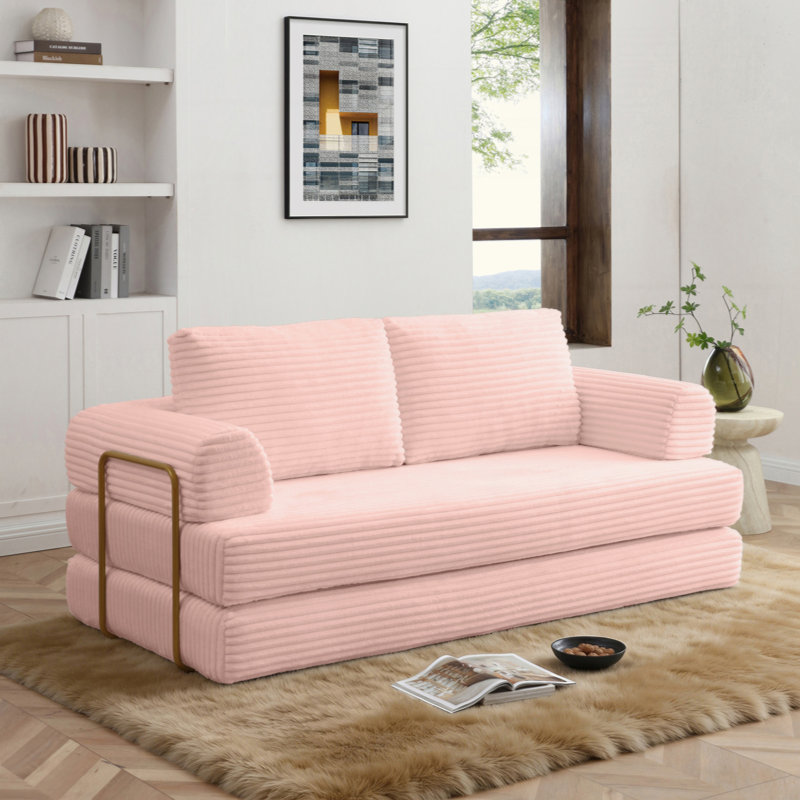  Multi-Functional Folding Sofa Bed, Ergonomic Corduroy Convertible Floor Loveseat with Support Pillows for Living Room Family Leisure