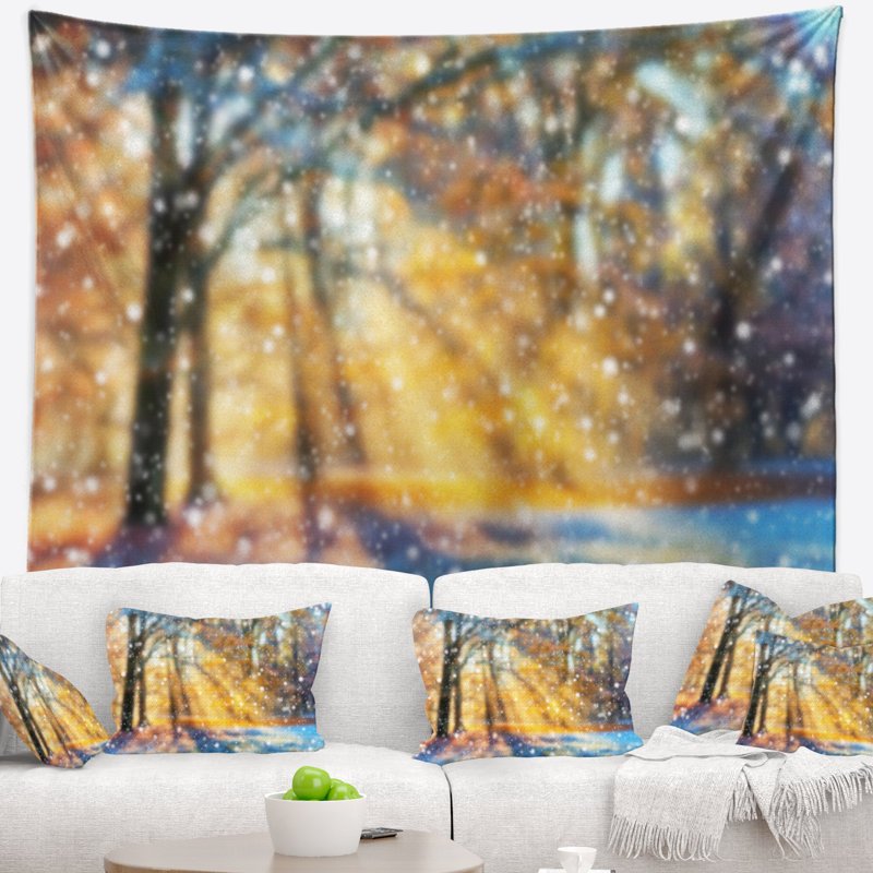 Paysage flou avec tapisserie flocons de neige, H 68 po x l 80 po