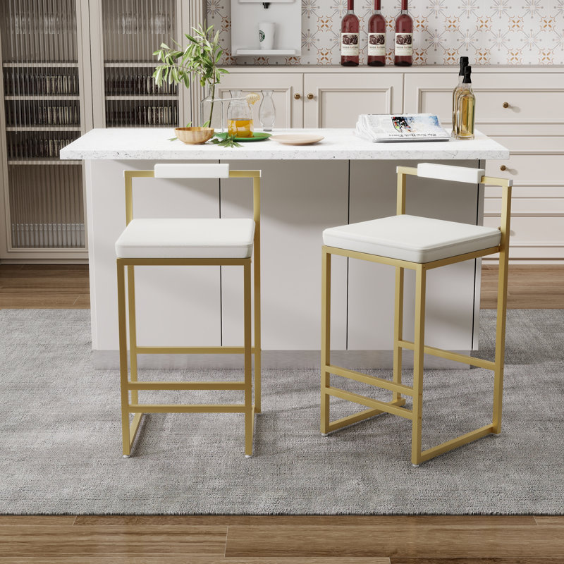 Modern Bar Stools Upholstered Bar Height Barstools With Low Back And Metal Frame Couter Tall Bar Chairs(Set Of 2)