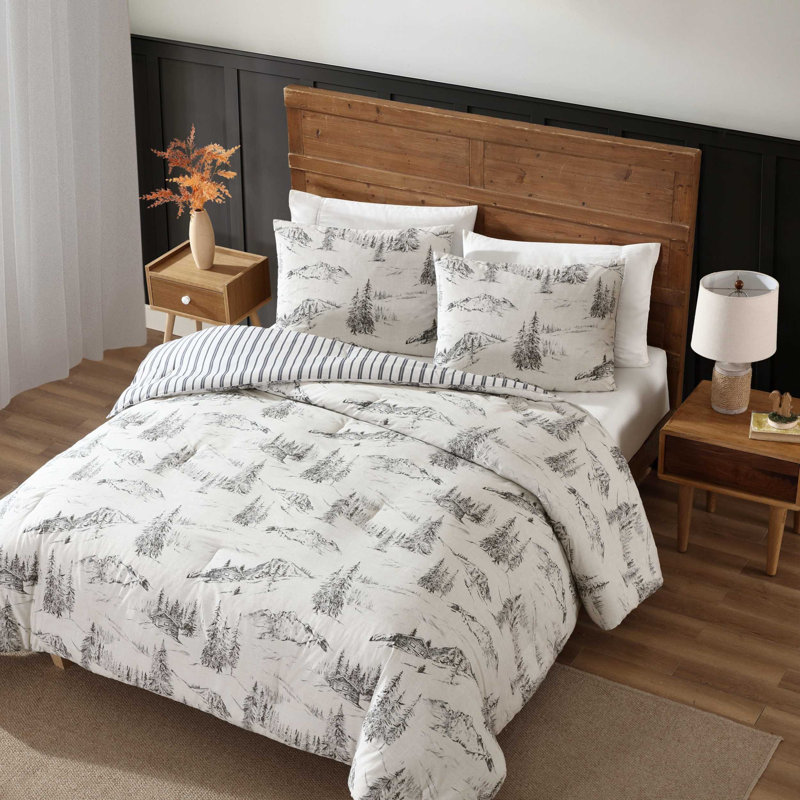 Eddie Bauer Rocky Mountain Cabin Cotton Reversible Grey Comforter Set, Twin Comforter + 1 Standard Pillowcases