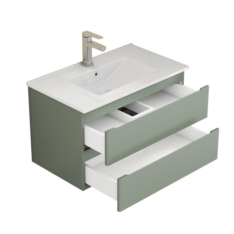 Meuble-lavabo mural intégré en céramique, Vert