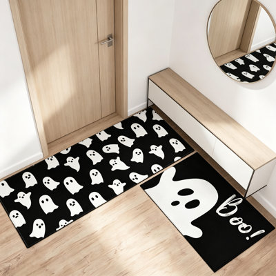 Ensemble de 2 tapis de cuisine d'Halloween, tapis lavables antidérapants 17 x 47 et 17 x 30