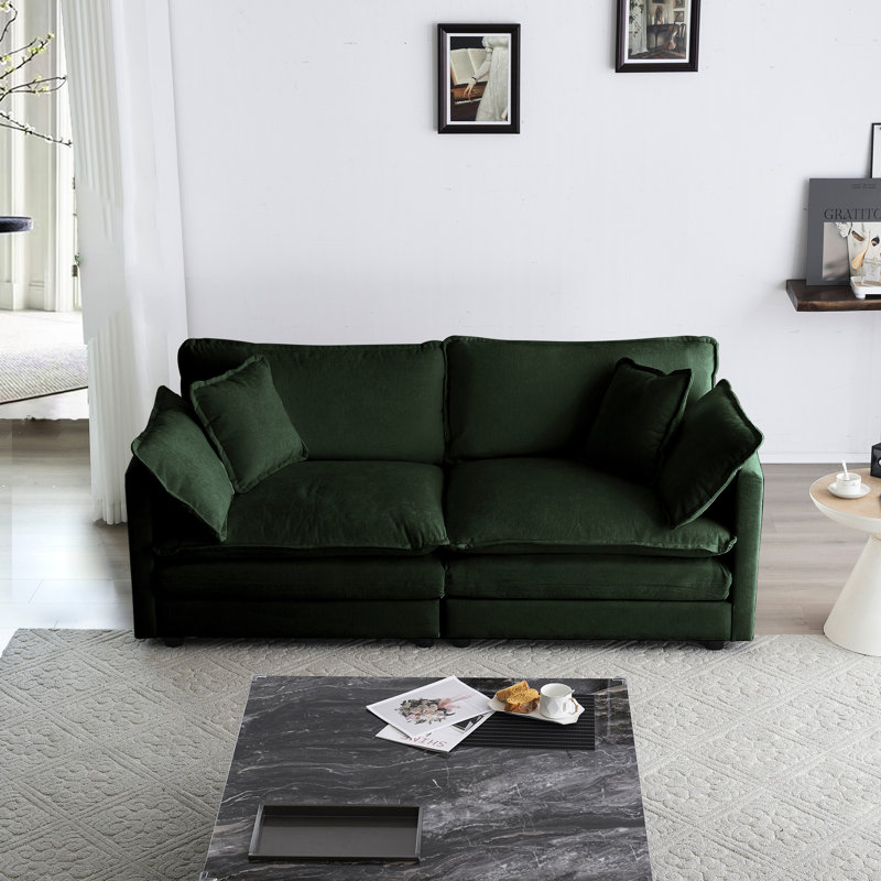 Canapé pour salon - chenille 2 avec 4 coussins, construction, support en bois massif en tissu 2, rembourrage en éponge, siège relaxant