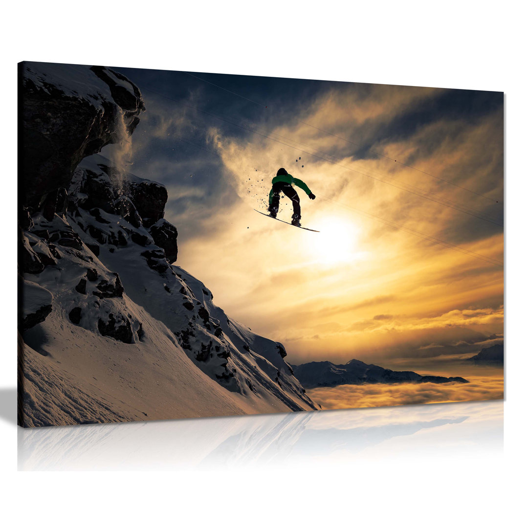 Panther Print Fine Art Prints Sunset Freestyle Jump Snow Boarding Artistic Framed Canvas Prints, Pictures For Home Walls, Bedroom, Living Room & Bathr